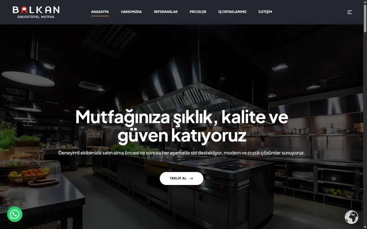 Balkan Endüstriyel Mutfak web sitesinin ana sayfası
