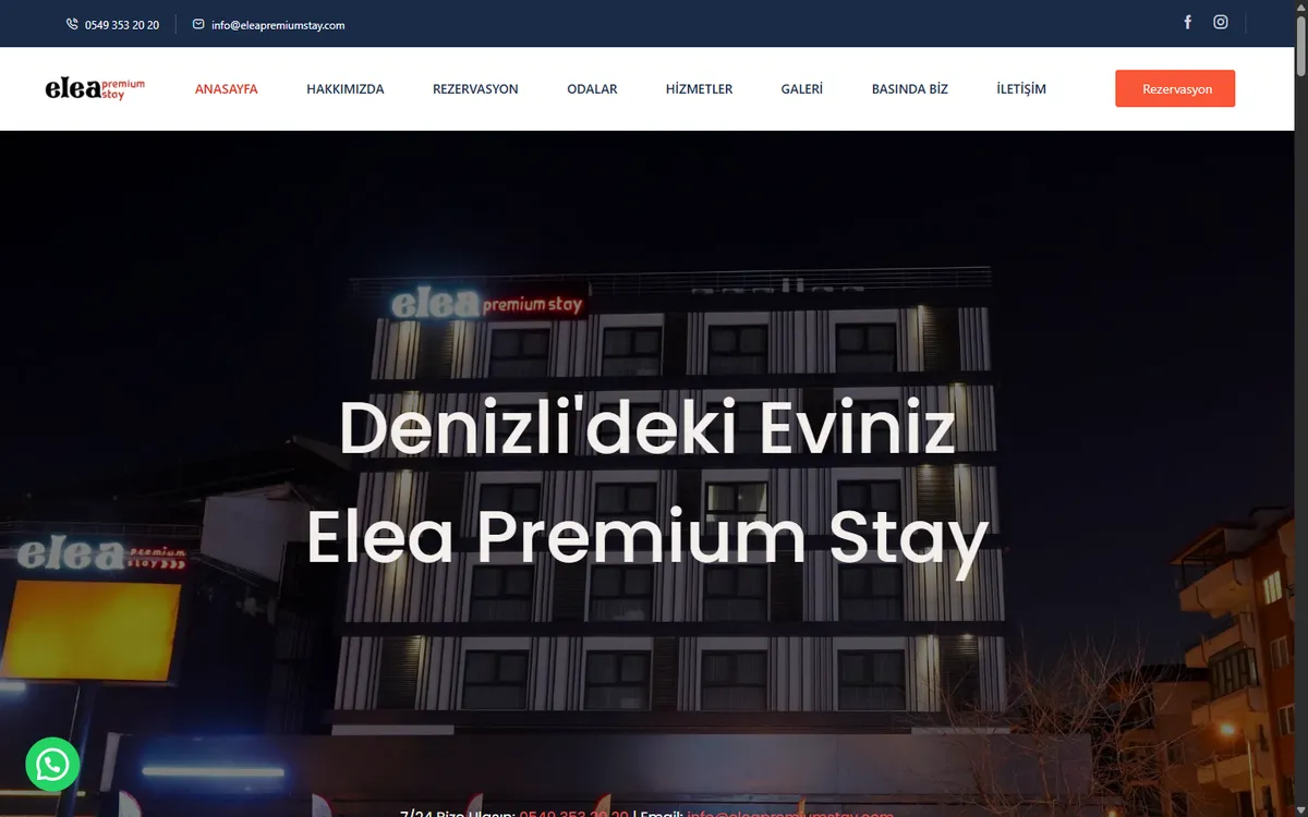 Elea Premium Stay web sitesinin ana sayfası