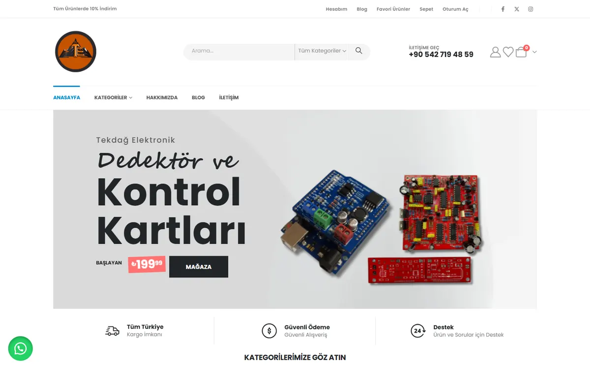 Tekdağ Elektronik e-ticaret sitesinin ana sayfası