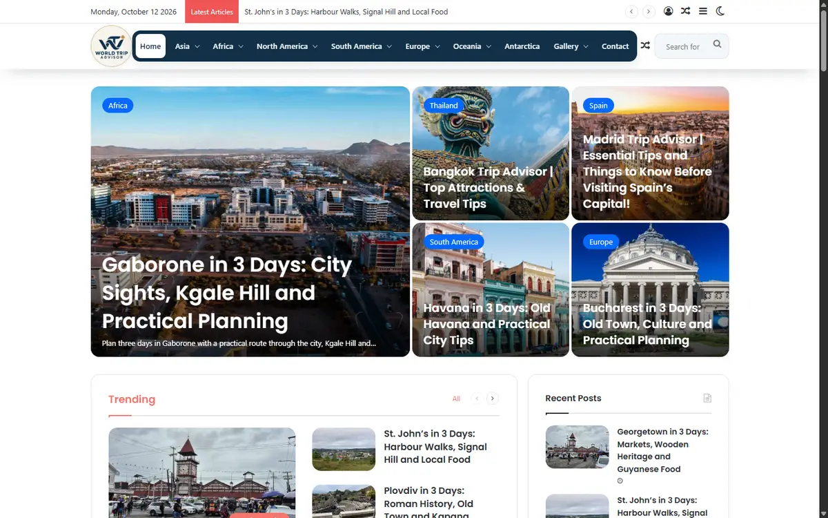 World Trip Advisor web sitesinin ana sayfası